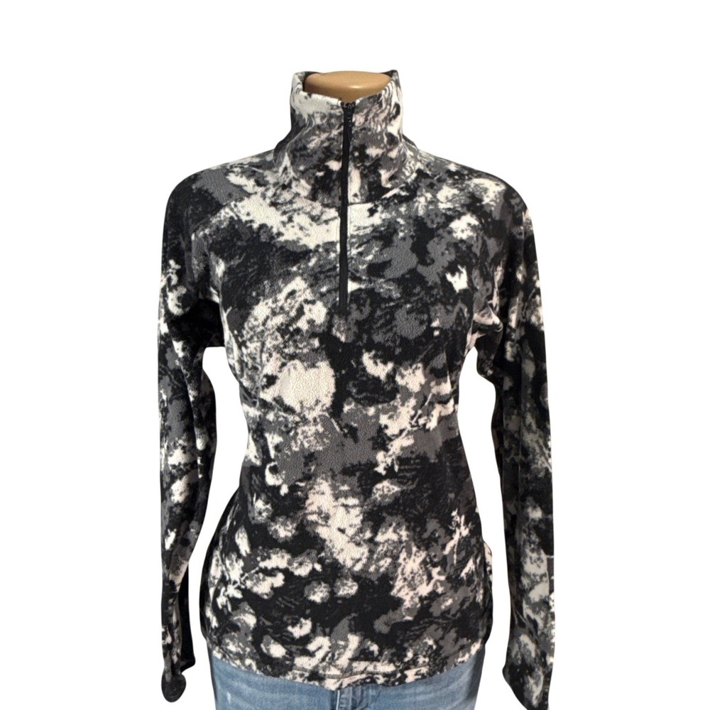 Columbia Fleece Pullover Women‎ XL Black Grey Camo Quarter Zip Mock Neck